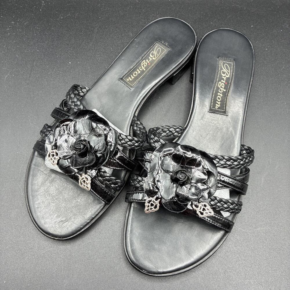 Brighton Black Braided Floral Slide Sandals